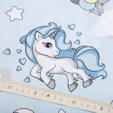 Тканина бязь ранфорс для постільної білизни, бавовна, 130 гр/м2, 240 см 8919 Єдиноріг блакитний