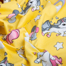 Тканина бязь ранфорс для постільної білизни, бавовна, 130 гр/м2, 240 см 8919/10 Єдиноріг жовтий