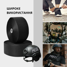 Стрічка липучка пришивна чорна в рулоні 25 м ширина 10 см IDEIA посилена міцна велкрострі стрічка для одягу