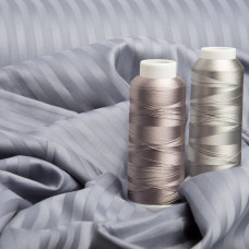 Ткань сатин страйп для постельного белья жаккард в полоску 1 см, хлопок, пл 130 гр/м2, 240 см V-32 сіро/синій