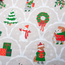 Тканина бязь ранфорс для постільної білизни, бавовна, 130 г/м2, 240 см M11321/5 сніговики новорічні беж