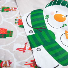 Тканина бязь ранфорс для постільної білизни, бавовна, 130 г/м2, 240 см M11321/5 сніговики новорічні беж