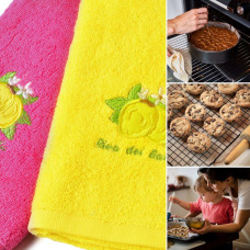 Набір рушників 2 шт 40х70 рушник серветка махрова кухонна бавовна натуральна з вишивкою лимони