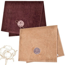 Набір рушників 2 шт 40х70 рушник IDEIA серветка махрова кухонна бавовна натуральна з вишивкою кава