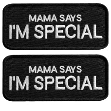 Набір шевронів 2 шт з липучкою "Mama says I am special" 4x9 см "Мама каже, я особливий" вишитий патч шеврон