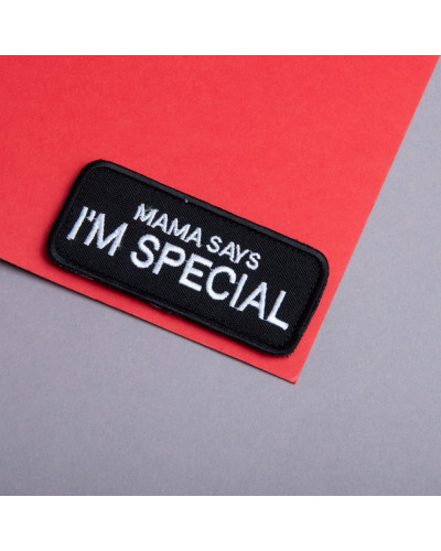 Набір шевронів 2 шт з липучкою "Mama says I am special" 4x9 см "Мама каже, я особливий" вишитий патч шеврон