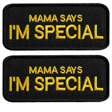 Набір шевронів 2 шт з липучкою "Mama says I am special" 4x9 см "Мама каже, я особливий" вишитий патч шеврон
