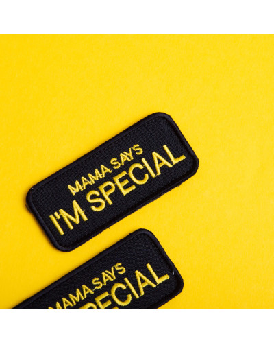Набір шевронів 2 шт з липучкою "Mama says I am special" 4x9 см "Мама каже, я особливий" вишитий патч шеврон