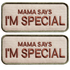 Набір шевронів 2 шт з липучкою "Mama says I am special" 4x9 см "Мама каже, я особливий" вишитий патч шеврон