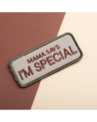 Набір шевронів 2 шт з липучкою "Mama says I am special" 4x9 см "Мама каже, я особливий" вишитий патч шеврон