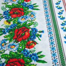 Тканина бязь ранфорс для постільної білизни, бавовна, 130 г/м2, 240 см 23R-14524 вишивка блак/зелена