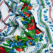 Тканина бязь ранфорс для постільної білизни, бавовна, 130 г/м2, 240 см 23R-14524 вишивка блак/зелена