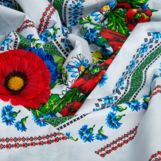 Тканина бязь ранфорс для постільної білизни, бавовна, 130 г/м2, 240 см 23R-14524 вишивка блак/зелена