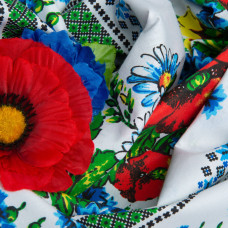 Тканина бязь ранфорс для постільної білизни, бавовна, 130 г/м2, 240 см 23R-14524 вишивка блак/зелена