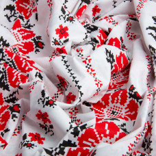 Тканина бязь ранфорс для постільної білизни, бавовна, 130 г/м2, 240 см M02314/6 вишивка червоно/чорна