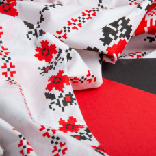 Тканина бязь ранфорс для постільної білизни, бавовна, 130 г/м2, 240 см M02314/6 вишивка червоно/чорна