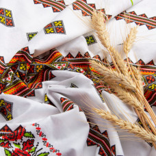 Тканина бязь ранфорс для постільної білизни, бавовна, 130 г/м2, 240 см 23R-14526 вишивка українська