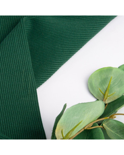 Тканина Кашкорсе IDEIA трикотажне полотно, 130 см, 300 г/м2, бавовна, для манжетів, горловин, низ світшотів, рубчик темно зелена