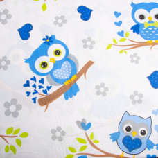 Тканина бязь ранфорс для постільної білизни, бавовна, 130 г/м2, 240 см G-9832/9 Совоньки блакитні