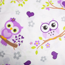 Тканина бязь ранфорс для постільної білизни, бавовна, 130 г/м2, 240 см G-9832/2 Совоньки бузок