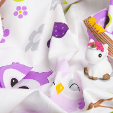 Тканина бязь ранфорс для постільної білизни, бавовна, 130 г/м2, 240 см G-9832/2 Совоньки бузок