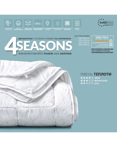 Ковдра 4 Сезона зима - літо IDEIA полуторна 200х220 см дві ковдри в наборі, антиалергенна, супер тепла, всесезонна та літня, 3 в 1