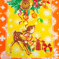 Тканина полотінкова вафельна Новорічні привіти, 150 см, 160 г/м2, жовто-жовтогаряча