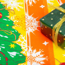 Тканина полотінкова вафельна Новорічні привіти, 150 см, 160 г/м2, жовто-жовтогаряча