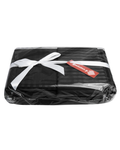 Постільний комплект євро сатин IDEIA у смужку бавовна натуральна тканина набір постільний чорний