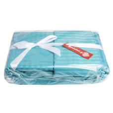 Постільний комплект євро сатин IDEIA у смужку бавовна натуральна тканина набір постільного бірюза