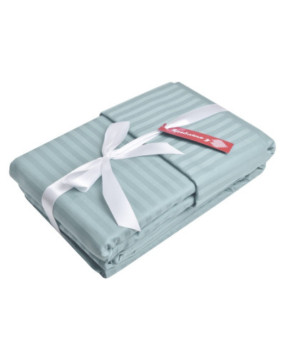 Постільний комплект євро сатин IDEIA у смужку бавовна натуральна тканина набір постільного м'ята