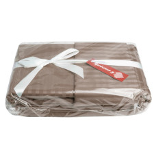 Постільний комплект євро сатин IDEIA у смужку бавовна натуральна тканина набір постільної бежі