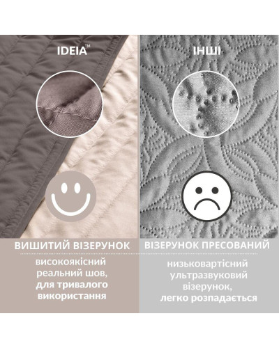 Покривало на ліжко 220х240 см і 2 шт подушка декор із вишивкою IDEIA двостороннє, міцне стьобання тканини