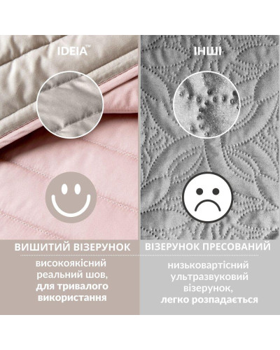 Покривало на ліжко 220х240 см та 2 шт подушка 45х45 см декор з вишивкою IDEIA двостороннє, міцна стібка тканини