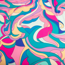 Тканина для одягу Атлас шовк з малюнком, 145 см, 90 г/м2, ніжна, легка тканина вітраж казковий