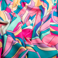 Тканина для одягу Атлас шовк з малюнком, 145 см, 90 г/м2, ніжна, легка тканина вітраж казковий