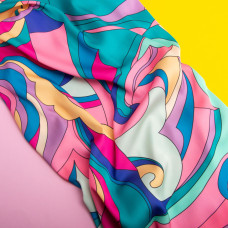 Тканина для одягу Атлас шовк з малюнком, 145 см, 90 г/м2, ніжна, легка тканина вітраж казковий