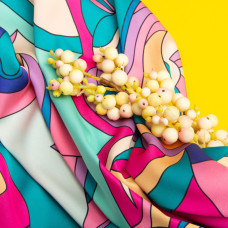 Тканина для одягу Атлас шовк з малюнком, 145 см, 90 г/м2, ніжна, легка тканина вітраж казковий