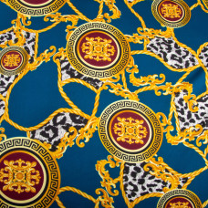 Тканина для одягу Атлас шовк з малюнком, 145 см, 90 г/м2, ніжна, легка тканина шанель т/синя