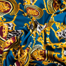 Тканина для одягу Атлас шовк з малюнком, 145 см, 90 г/м2, ніжна, легка тканина шанель т/синя