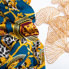 Тканина для одягу Атлас шовк з малюнком, 145 см, 90 г/м2, ніжна, легка тканина шанель т/синя