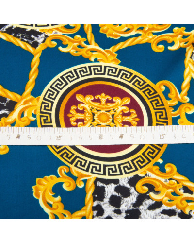 Тканина для одягу Атлас шовк з малюнком, 145 см, 90 г/м2, ніжна, легка тканина шанель т/синя