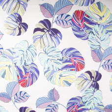 Тканина для одягу Атлас шовк з малюнком, 145 см, 90 г/м2, ніжна, легка тканина монстера біла