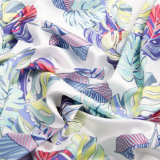 Тканина для одягу Атлас шовк з малюнком, 145 см, 90 г/м2, ніжна, легка тканина монстера біла