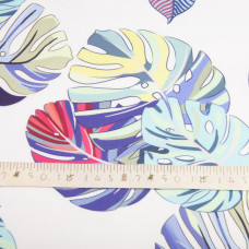 Тканина для одягу Атлас шовк з малюнком, 145 см, 90 г/м2, ніжна, легка тканина монстера біла