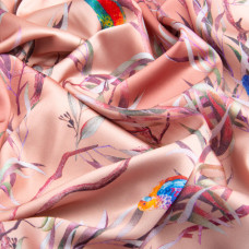 Тканина для одягу Атлас шовк з малюнком, 145 см, 90 г/м2, ніжна, легка тканина какаду