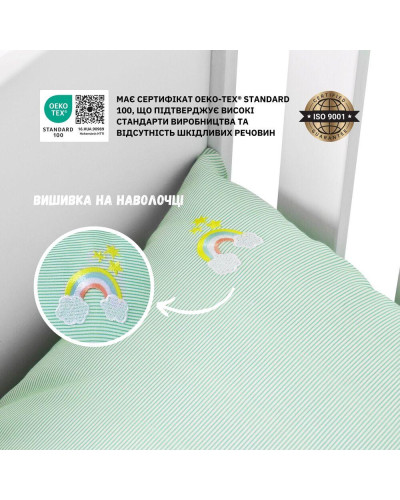 Комплект постільної білизни в ліжечко дитячий PAPAELLA, набір постільної з вишивкою, бавовна м'ята