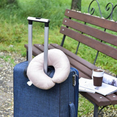 Подушка рогалик 32х32 см Travel IDEIA для подорожей для шиї та голови дорожній антиалергенний пудра/беж