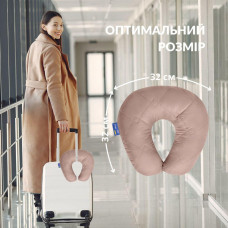 Подушка рогалик 32х32 см Travel IDEIA для подорожей для шиї та голови дорожній антиалергенний пудра/беж