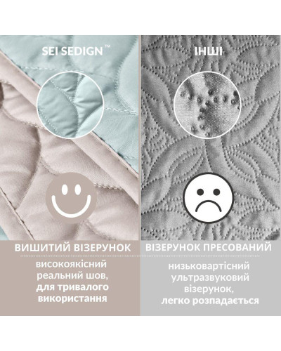 Покривало на ліжко 220х240 см Warmis двостороннє, міцне стьобання тканини, антиалергенне волоконо м’ятне/сіре